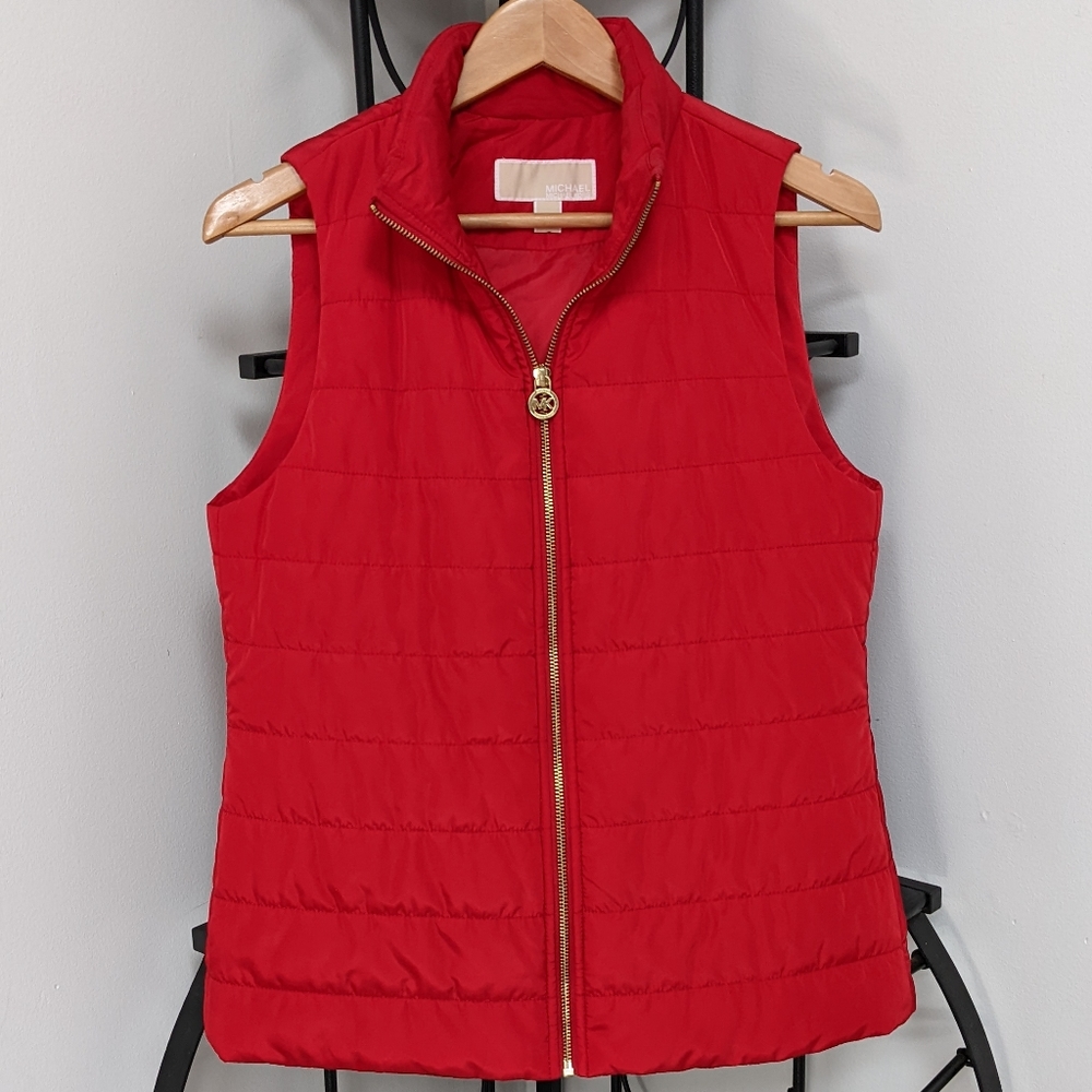 Michael Kors Red Full Zip Puffer Vest
